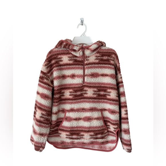 Old Navy Other - Old Navy Sherpa Hoodie Girls Burgundy/White, Size 10-12 (L)